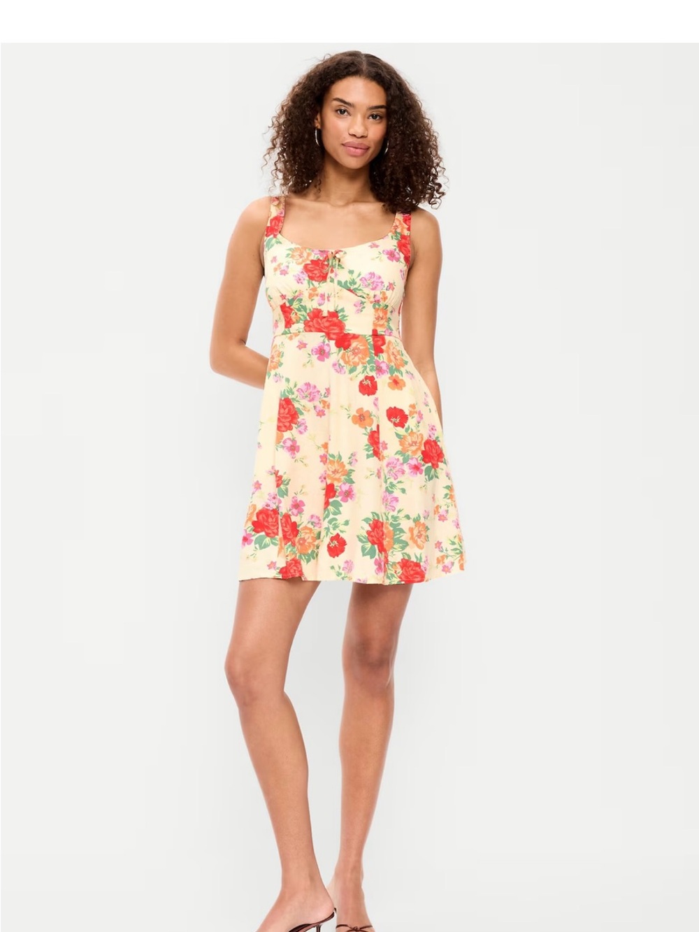 Old Navy Cream Fit & Flare Dress with Floral Print